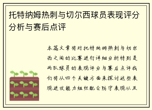 托特纳姆热刺与切尔西球员表现评分分析与赛后点评